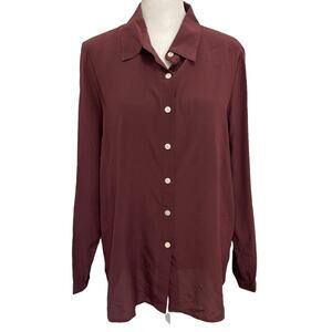 nwt Burgundy Silk Blouse size S Button front Collared Shirt NEW